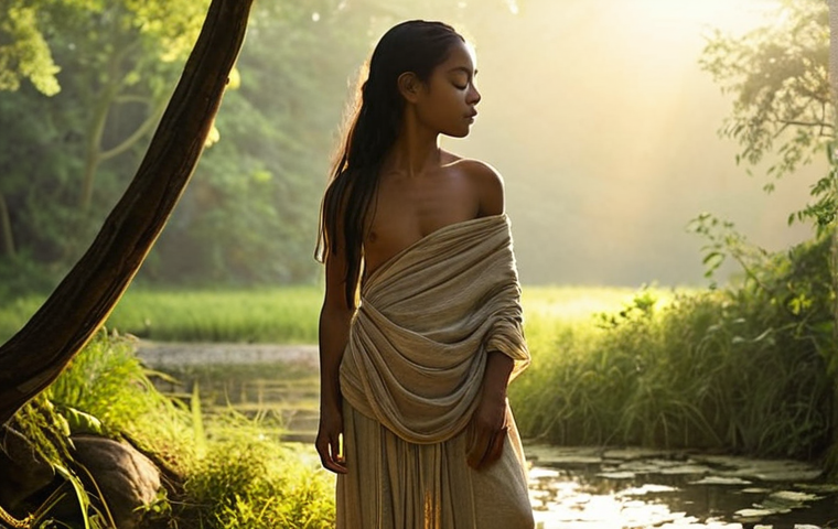 **Image Prompt 1: Inner Sanctuary & Ancient Harmony**
    A serene, gender-neutral figure, ethnically diverse, standing in a tranquil, sun-dappled natural environment such as a lush forest clearing or a peaceful lakeside at dawn. Their posture conveys deep inner peace and self-awareness, with eyes gently closed or a calm, introspective gaze. Soft, flowing, natural-fiber clothing. Subtle, ethereal elements like a gentle, warm glow emanating from their heart area, symbolizing innate intelligence and balance, or a harmonious blend of natural patterns in the background subtly suggesting ancient wisdom and connection to earth's rhythms. The overall mood is profoundly balanced, reflective, and deeply grounded. High detail, cinematic lighting, soft focus, natural textures, dreamlike quality.