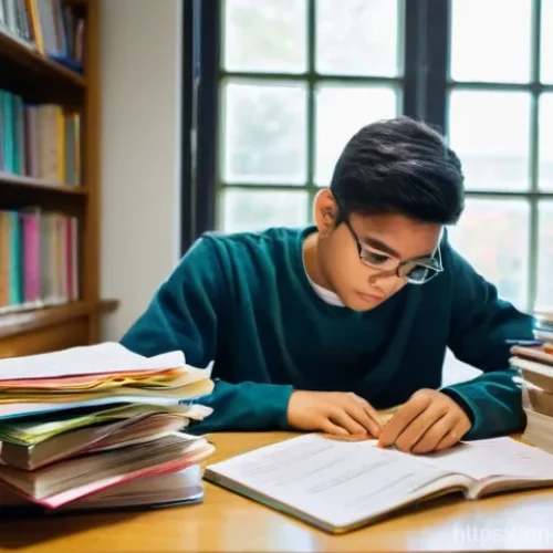 Home 2 한의학 국가고시 합격 노하우 - **Prompt:** A young university student, around 20 years old, is seated at a large wooden desk in a w...